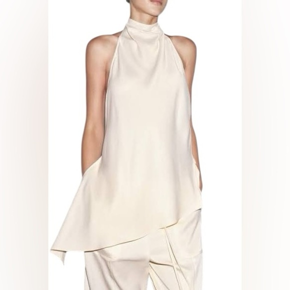 ZARA WOMAN SS25 ECRU ZW COLLECTION SATIN HALTER TOP - Picture 4 of 6
